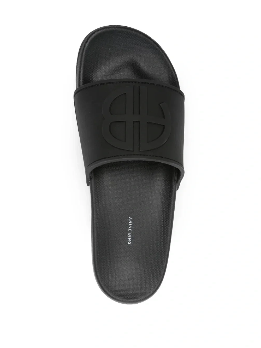 Anine Bing Isla Black Embossed Logo Slide Sandal new in box